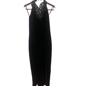 Jessica McClintock Vintage Black Velvet Lace Choker whimsigoth Maxi Dress Sz 12